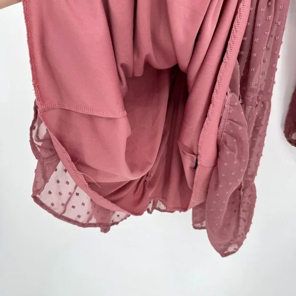 Trixxi Mauve Swiss Dot Tiered Mini Dress High Ruffle Neck Long Sleeve Women's M - Picture 5 of 13